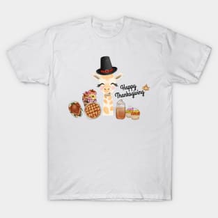 Happy Thanksgiving Giraffe And Turkey T-Shirt